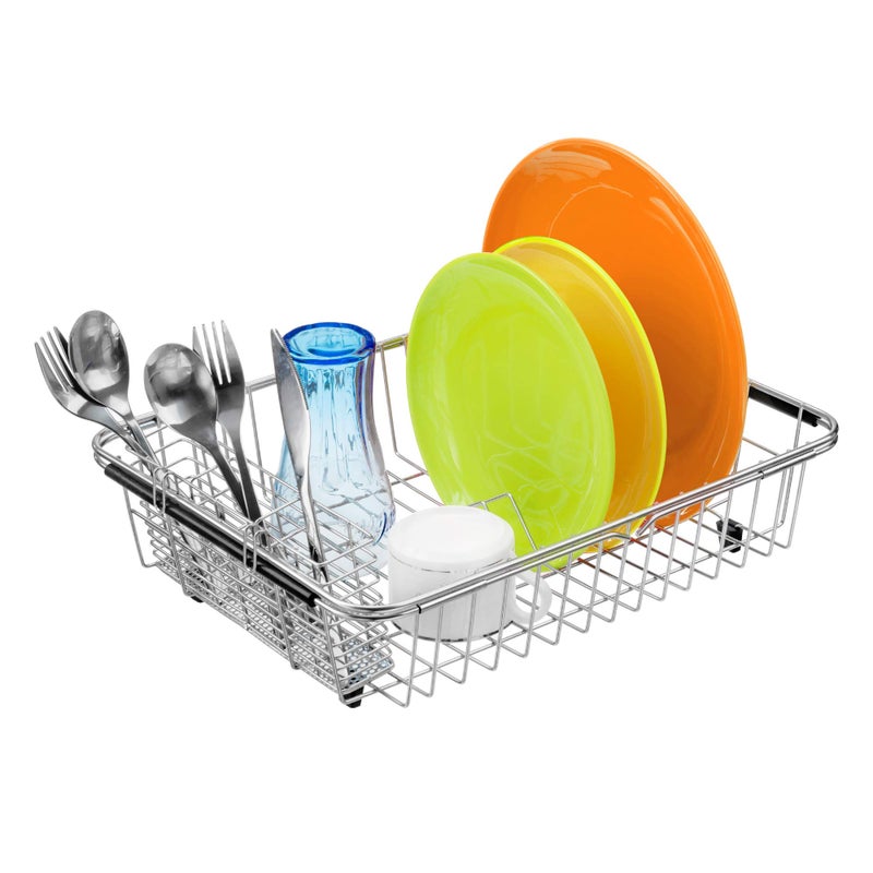 Slideep Expandable Dish Drying Rack, Stainless Steel Over The Sink Dish Rack, in Sink or On Counter Dish Drainer with Stainless Steel Removable Utensil Holder - Image 2